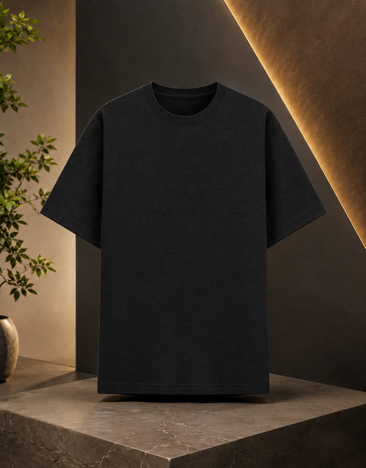 Clean Solid Black Melange Streetwear Fit | Modern Aesthetic Unisex Crew Neck T-Shirt