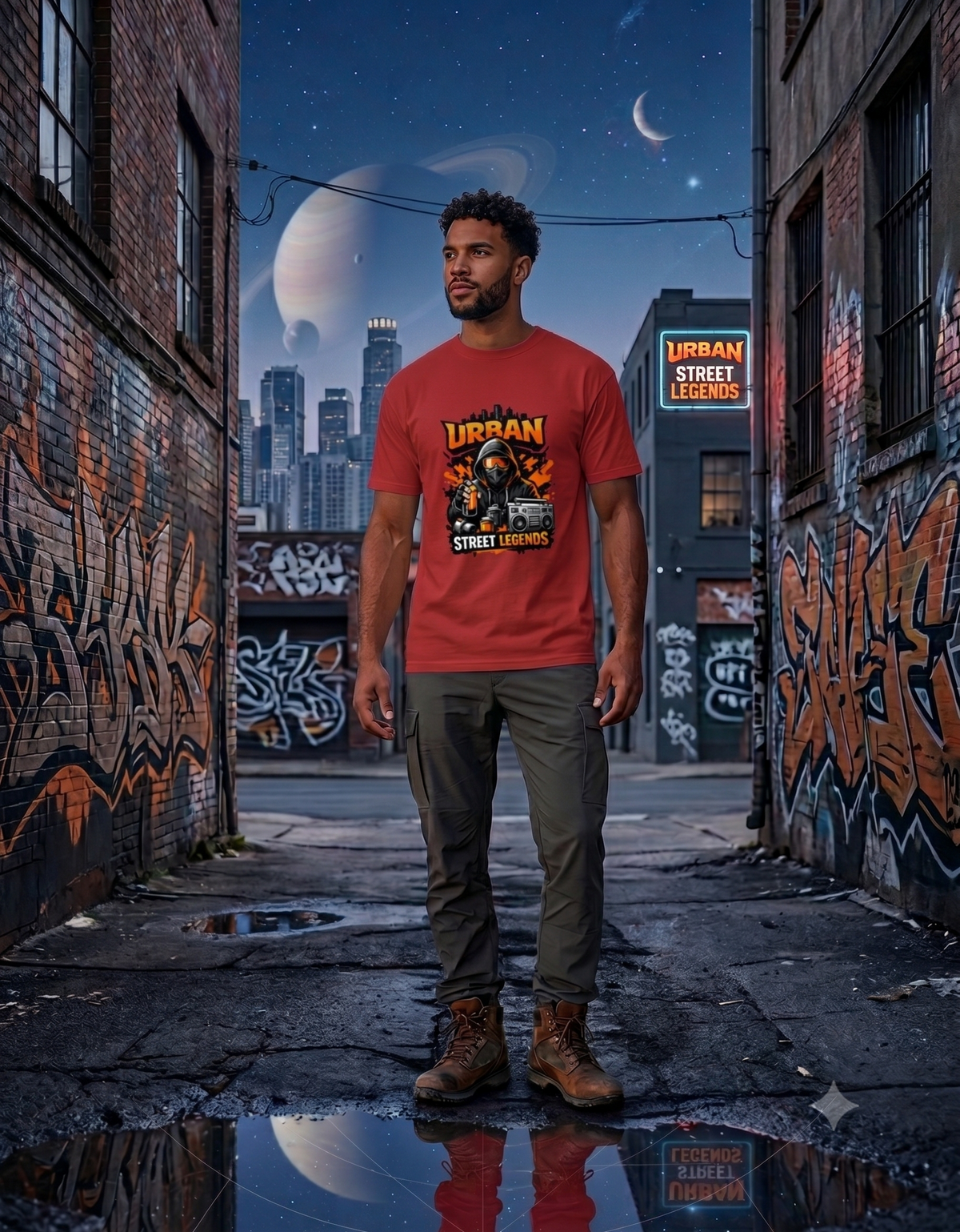 Urban Street Legends Skyline Edition – Retro Hip-Hop Streetwear Men's T-Shirt