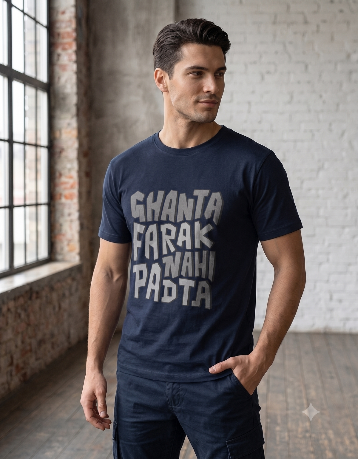 Urban Streetwear Ghanta Farak Nahi Padta Unisex Oversized T-Shirt – Monochromatic 3D Edition